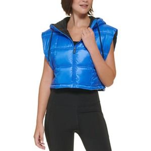 Calvin Klein Cropped boxy women's puffer vest blue size small NWT